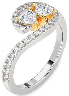 Diamond Silver & 10K gold Two Heart Ring