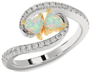 Diamond Emerald Platinum & Yellow Gold Two Heart Birthstone Ring