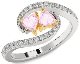 Diamond Emerald Platinum & Yellow Gold Two Heart Birthstone Ring