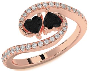 Diamond Emerald Rose Gold Two Heart Birthstone Ring