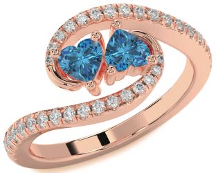 Diamond Emerald Rose Gold Two Heart Birthstone Ring