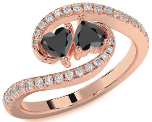 Diamond Emerald Rose Gold Two Heart Birthstone Ring