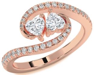 Diamond Rose Gold Two Heart Ring