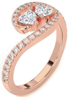 Diamond Rose Gold Two Heart Ring