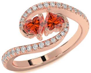 Diamond Emerald Rose Gold Two Heart Birthstone Ring