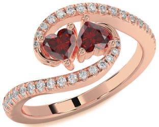 Diamond Emerald Rose Gold Two Heart Birthstone Ring