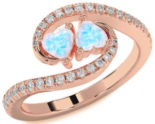 Diamond Emerald Rose Gold Two Heart Birthstone Ring