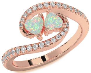 Diamond Emerald Rose Gold Two Heart Birthstone Ring