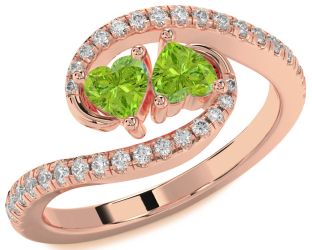 Diamond Emerald Rose Gold Two Heart Birthstone Ring