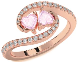 Diamond Emerald Rose Gold Two Heart Birthstone Ring