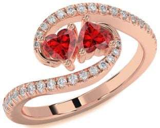 Diamond Emerald Rose Gold Two Heart Birthstone Ring