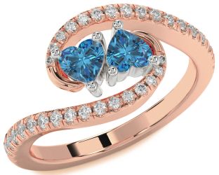 Diamond Emerald Platinum & Rose Gold Two Heart Birthstone Ring