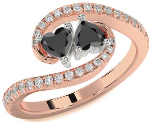 Diamond Emerald Platinum & Rose Gold Two Heart Birthstone Ring