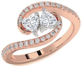 Diamond White Rose Gold Two Heart Ring