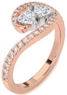 Diamond White Rose Gold Two Heart Ring