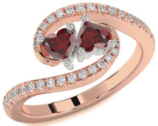 Diamond Emerald Platinum & Rose Gold Two Heart Birthstone Ring