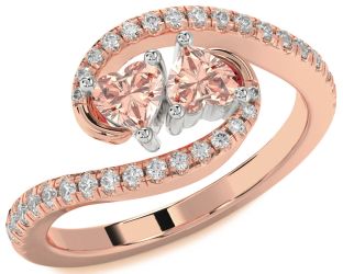 Diamond Emerald Platinum & Rose Gold Two Heart Birthstone Ring