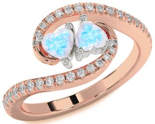 Diamond Emerald Platinum & Rose Gold Two Heart Birthstone Ring