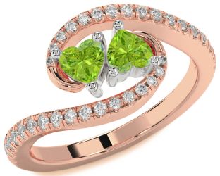 Diamond Emerald Platinum & Rose Gold Two Heart Birthstone Ring
