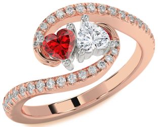 Diamond Emerald Platinum & Rose Gold Two Heart Birthstone Ring