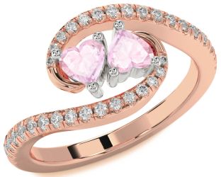 Diamond Emerald Platinum & Rose Gold Two Heart Birthstone Ring