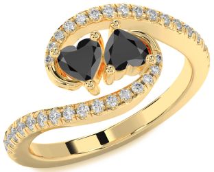 Diamond Emerald Gold Two Heart Birthstone Ring