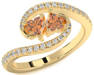 Diamond Emerald Gold Two Heart Birthstone Ring