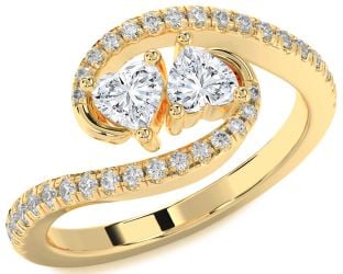 Diamond Gold Two Heart Ring