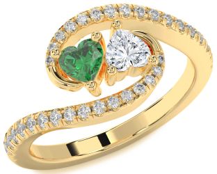 Diamond Gold Silver Two Heart Promise Ring