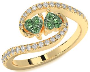 Green Diamond Gold Two Heart Ring