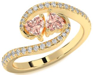 Diamond Emerald Gold Two Heart Birthstone Ring