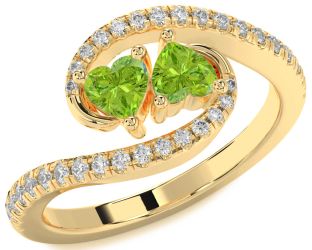 Diamond Emerald Gold Two Heart Birthstone Ring