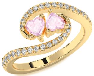 Diamond Emerald Gold Two Heart Birthstone Ring