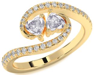 Salt & Pepper Diamond Gold Silver Two Heart Ring