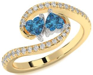 Diamond Emerald Platinum & Yellow Gold Two Heart Birthstone Ring