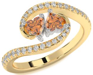 Diamond Emerald Platinum & Yellow Gold Two Heart Birthstone Ring