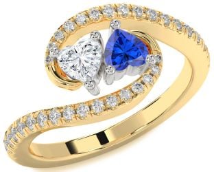 Diamond Gold Silver Two Heart Promise Ring