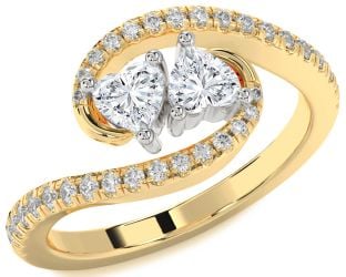 Diamond White Yellow Gold Two Heart Ring