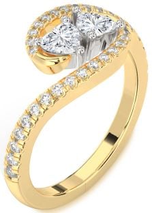 Diamond Platinum & Yellow Gold Two Heart Ring