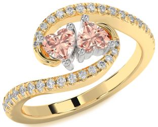 Diamond Emerald Platinum & Yellow Gold Two Heart Birthstone Ring