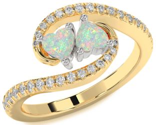 Diamond Emerald Platinum & Yellow Gold Two Heart Birthstone Ring