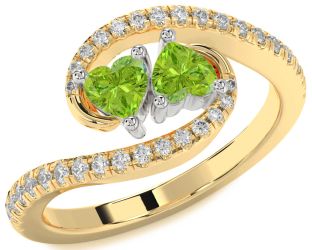 Diamond Emerald Platinum & Yellow Gold Two Heart Birthstone Ring