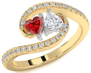 Diamond Emerald Platinum & Yellow Gold Two Heart Birthstone Ring