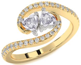 Salt & Pepper Diamond Gold Silver Two Heart Ring