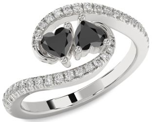 Diamond Emerald Platinum Two Heart Birthstone Ring