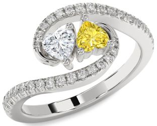 Diamond Silver Two Heart Promise Ring