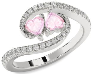 Diamond Emerald Platinum Two Heart Birthstone Ring