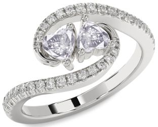Salt & Pepper Diamond Silver Two Heart Ring