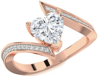 Diamond Rose Gold Silver Heart Solitaire Pave Engagement Ring