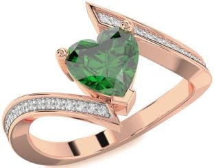 Diamond Emerald Rose Gold Heart Solitaire Pave Engagement Ring